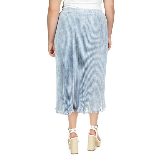 Plus Size Petal-Print Pleated Midi Skirt