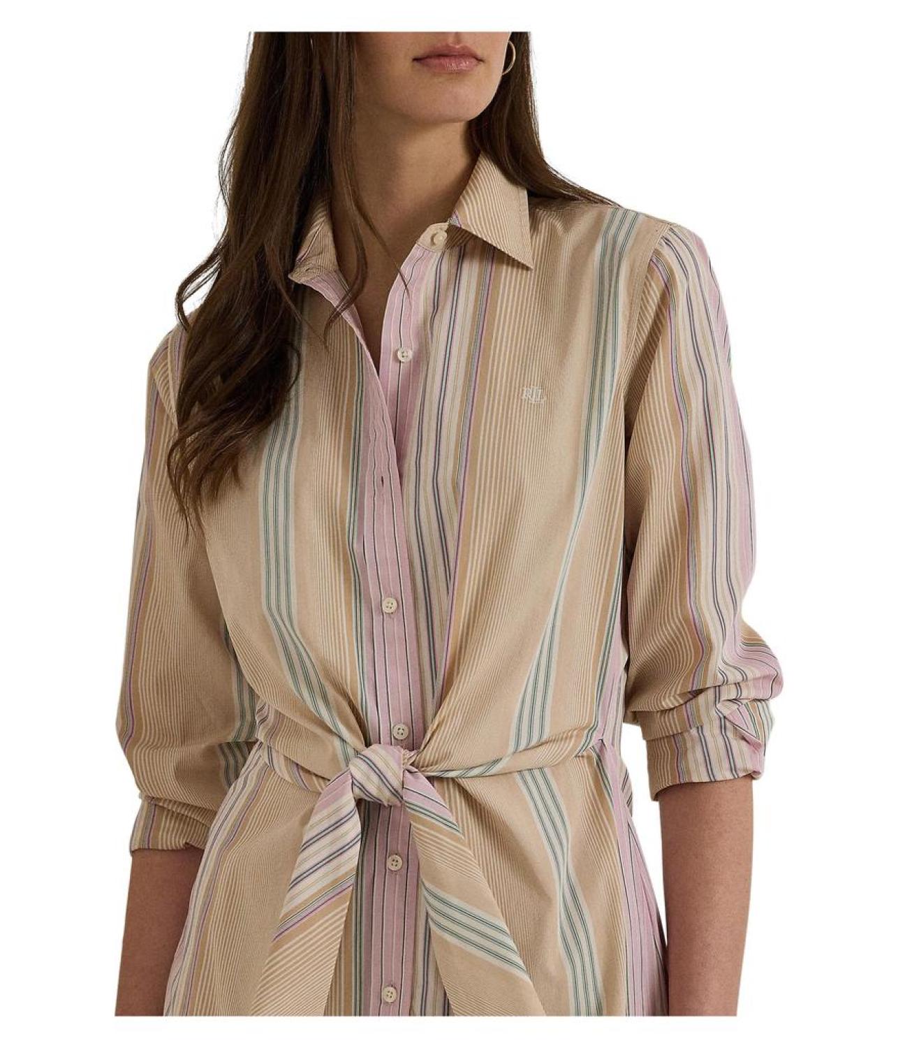 Striped Tie-Waist Broadcloth Shirtdress