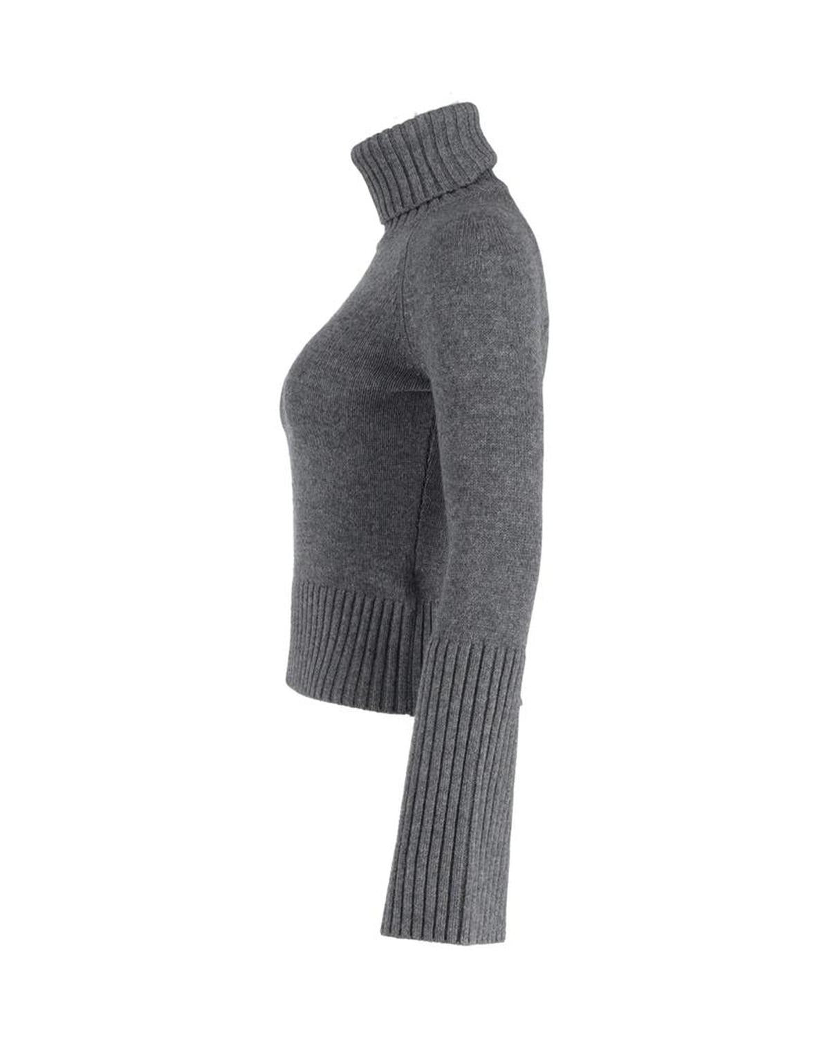 Michael Kors Flared Sleeve Turtleneck Sweater in Grey Cotton