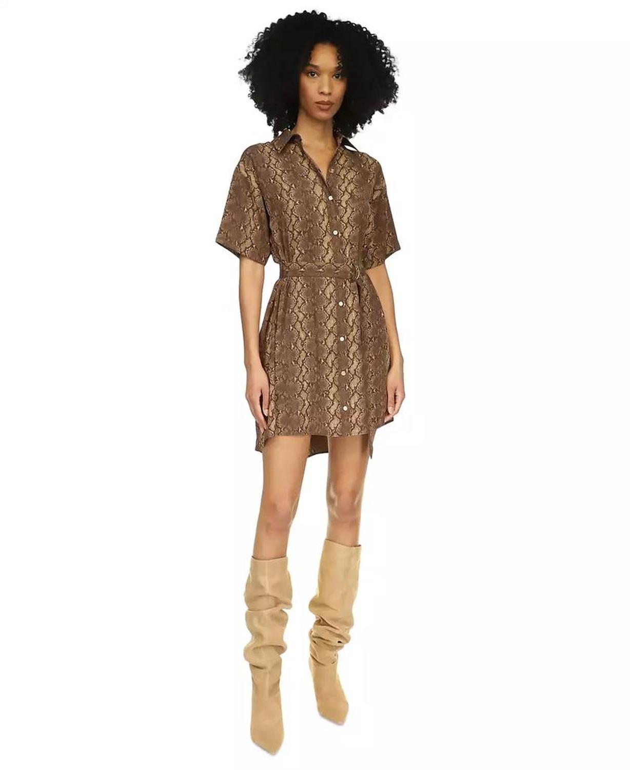 Women's Snakeskin-Print Pleated-Back Shirtdress