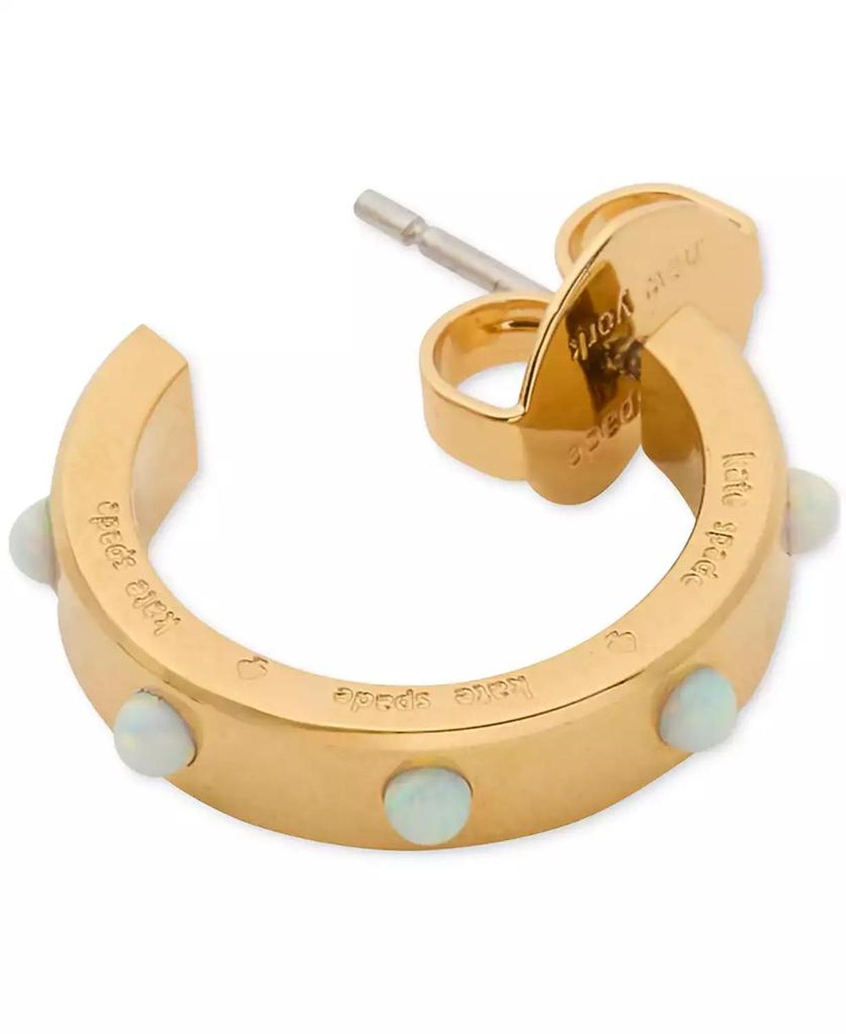 Gold-Tone Imitation Opal Huggie Hoop Earrings, 0.625"