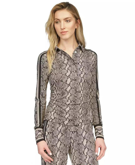 MICHAEL Women's Snake-Print Button Front Top