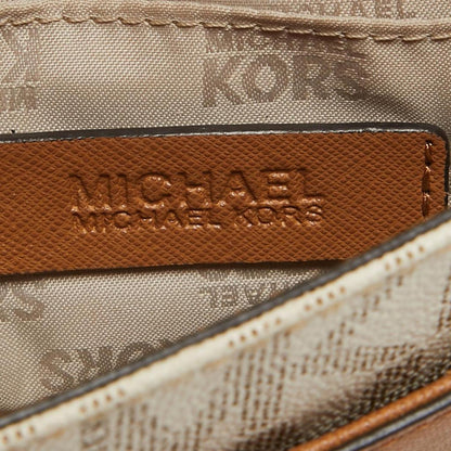 Michael Michael Kors Beige/brown Signature Coated Canvas And Leather Greenwhich Shoulder Bag