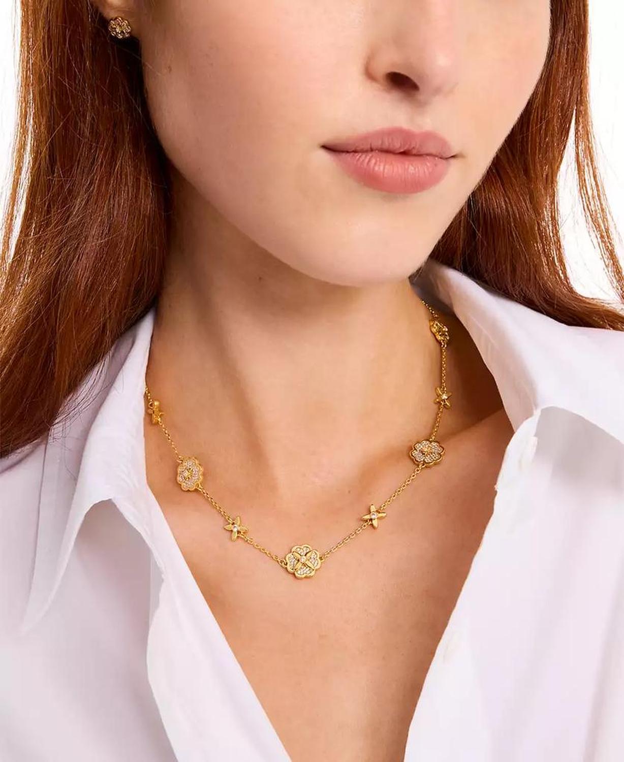 Gold-Tone Heritage Bloom Scatter Necklace, 16" + 3" extender