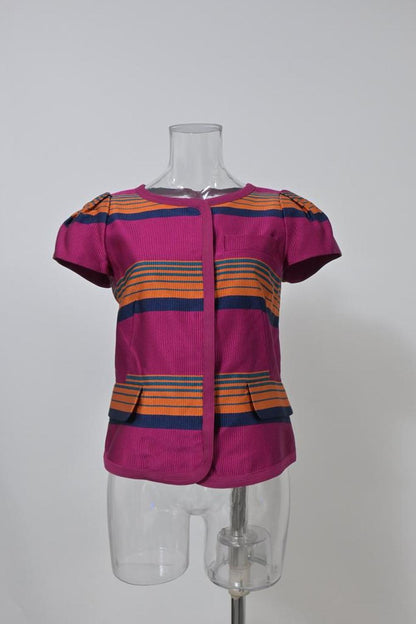 Marc by Marc Jacobs Striped Short Sleeve Blouse in Multicolor Polyester