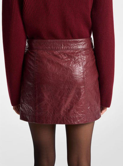 Washed Leather Mini Skirt