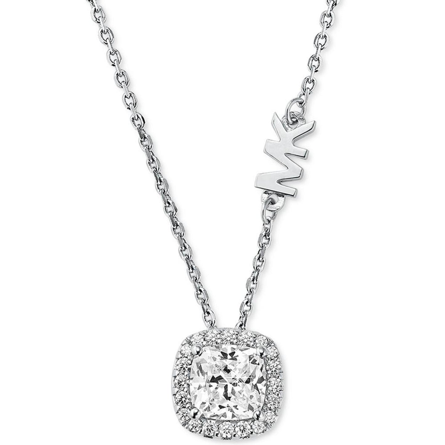 Silver-Tone Halo Crystal Pendant Necklace, 16" + 2" extender