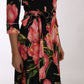 Dolce & Gabbana Elegant Black Shift Dress with Pink Tulips Print