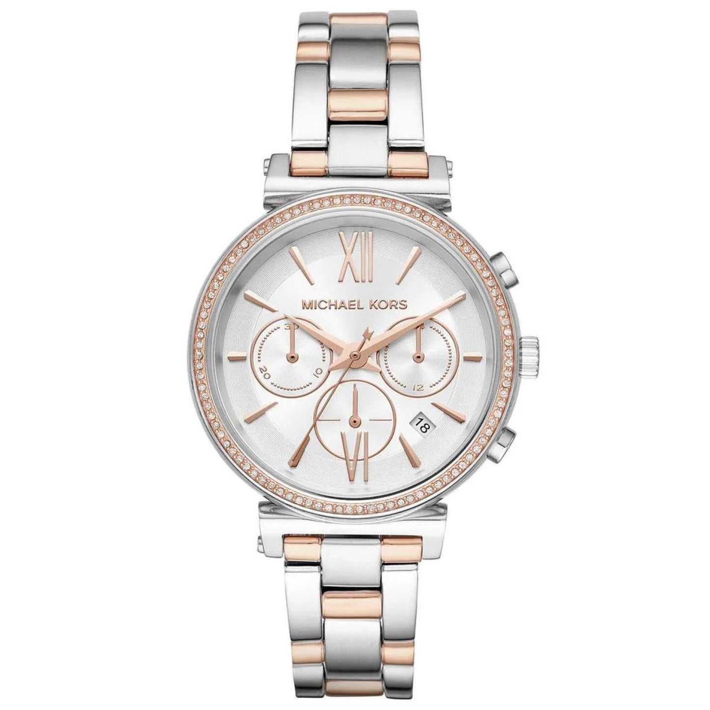 Michael Kors Sofie MK6558 Women's Silver & Rose-Gold Chronograph 39mm Watch