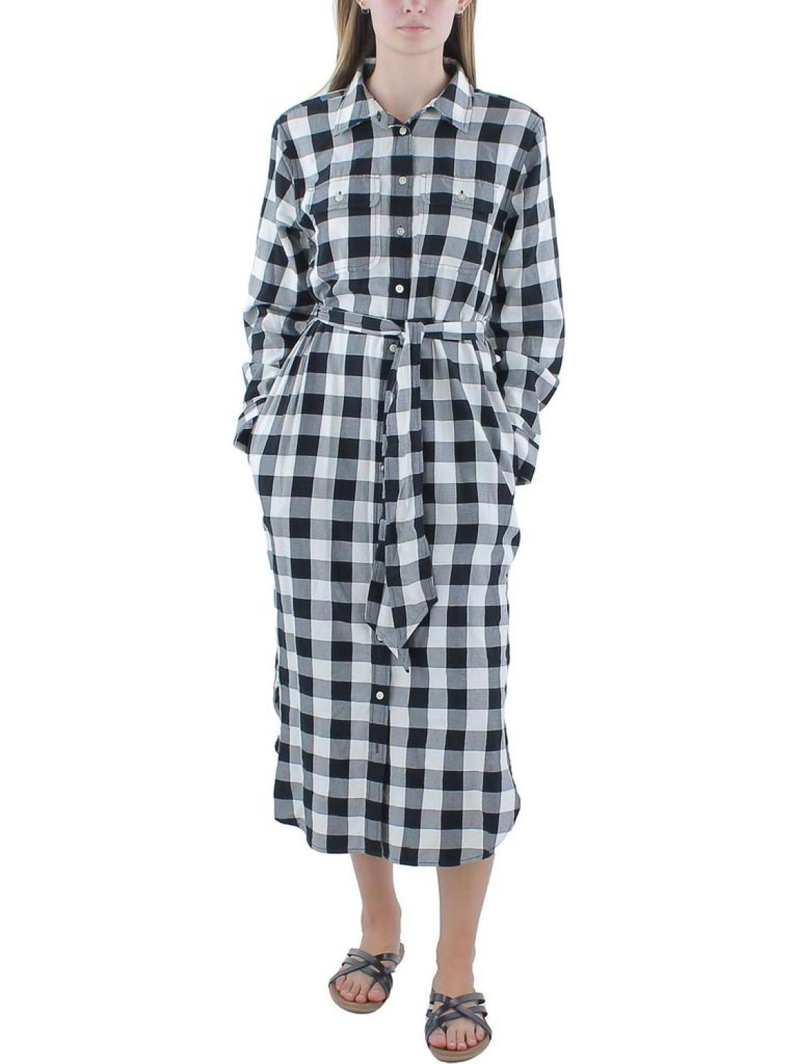 Womens Plaid Midi Shirtdress