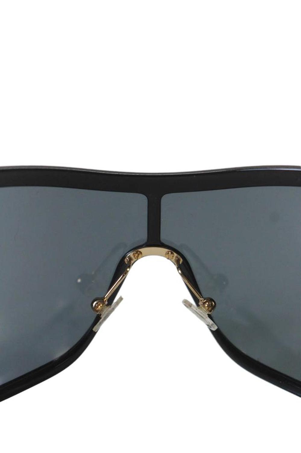 Womens Gold Tone Studded Gray Lens Large Shield Sunglasses Black