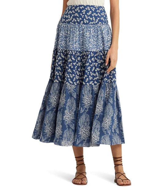 Patchwork Floral Voile Tiered Skirt