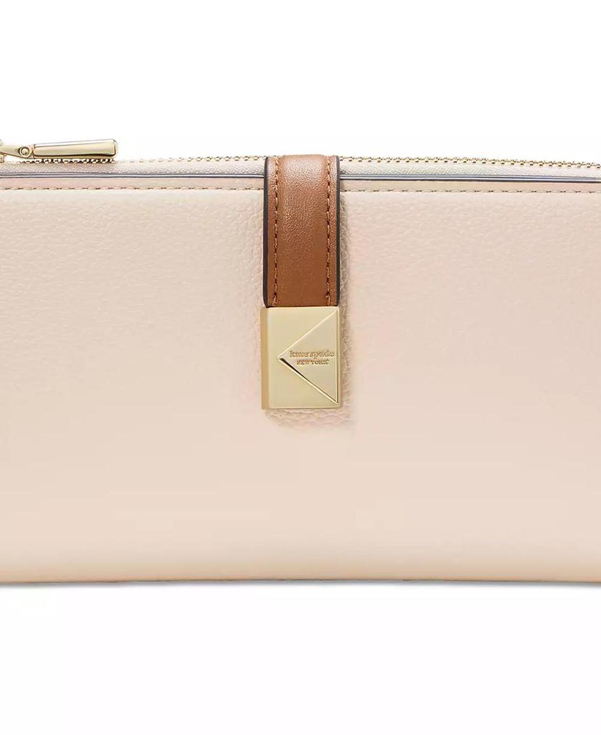 Deco Colorblocked Pebbled Leather Slim Zip Wallet