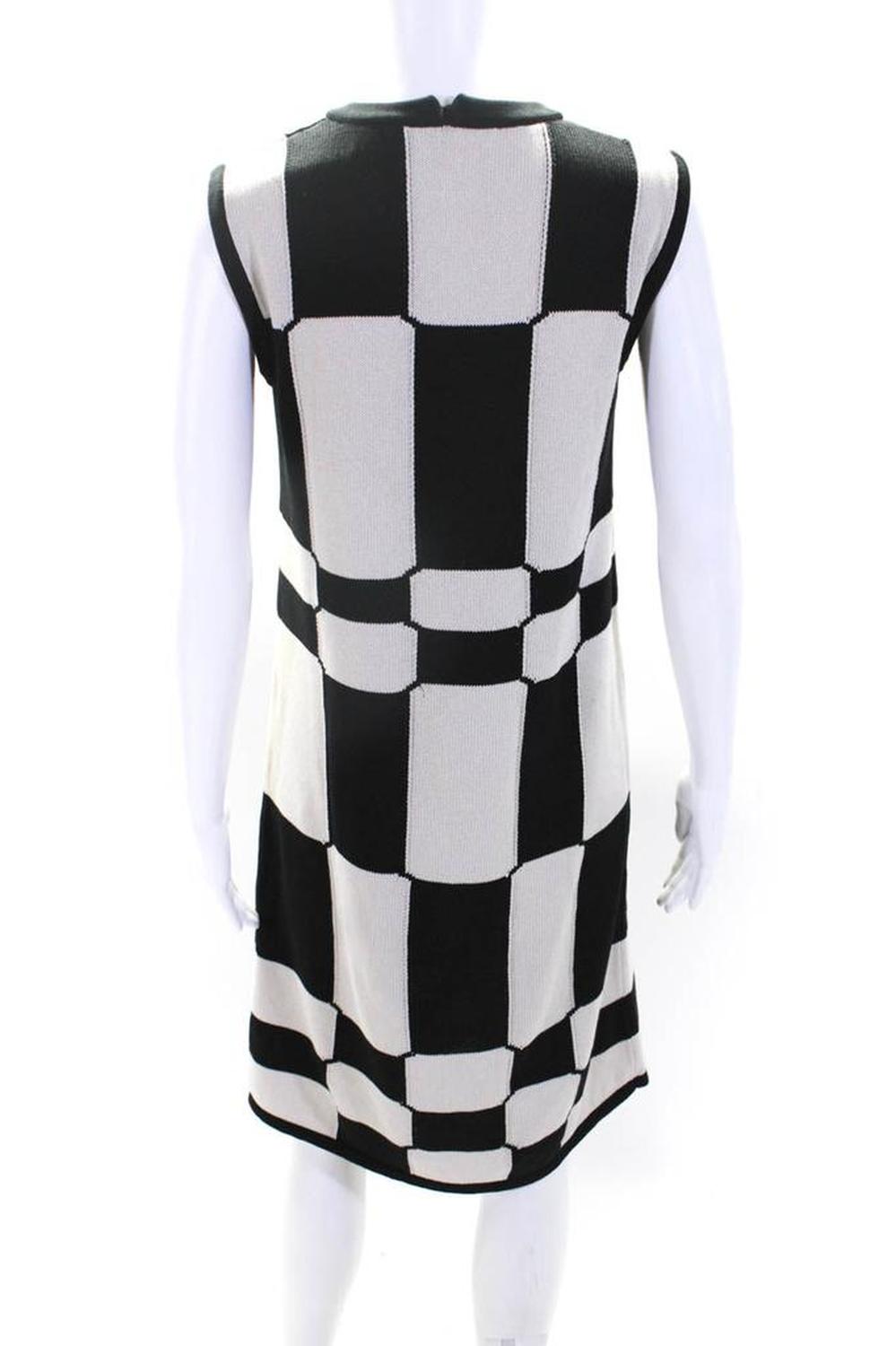 'S Max Mara Womens Beige Black Checker Crew Neck Sleeveless Tank Dress