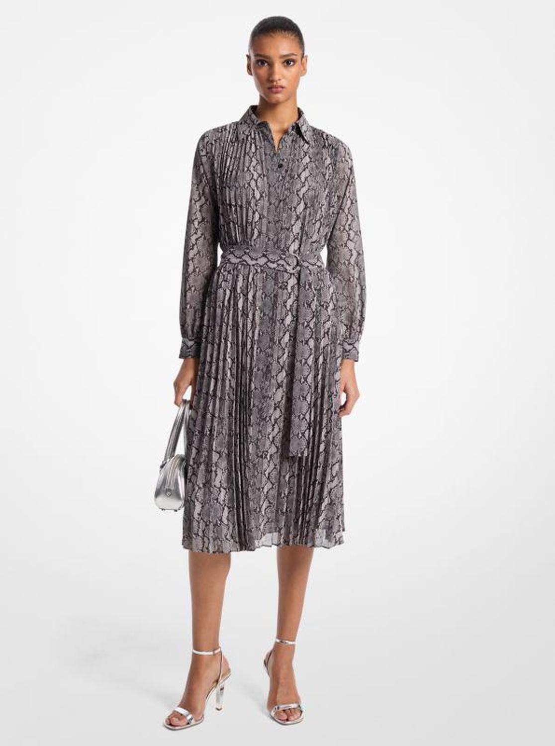 Snake Print Georgette Pleated Shirtdress