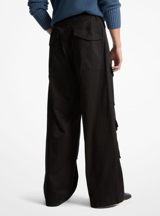 Stretch Cotton Wide-Leg Cargo Pants