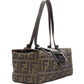 FENDI Vintage brown leather handle Zucca Monogram canvas mini cube boston bag