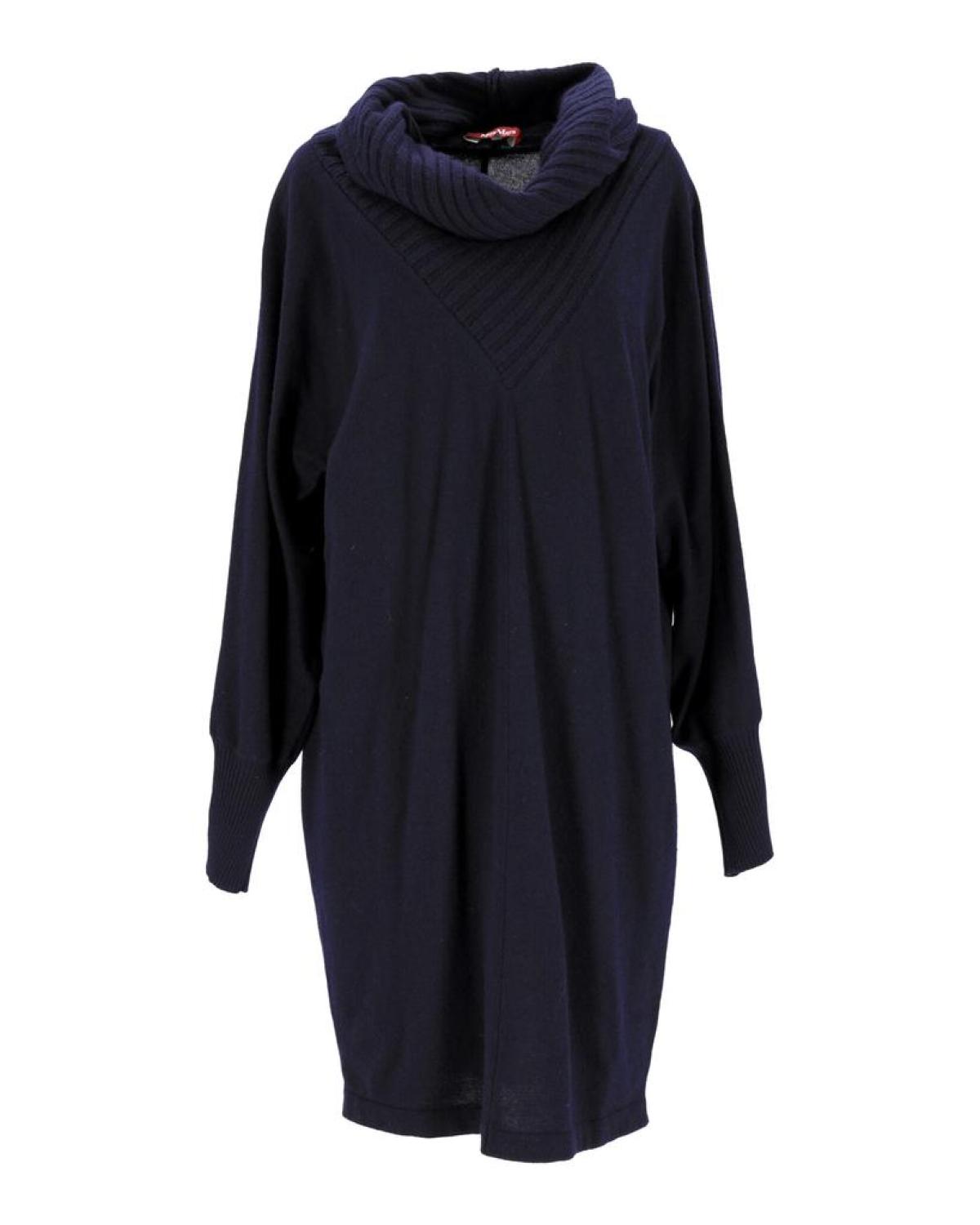 Max Mara Long-Sleeve Knit Dress in Navy Blue Wool