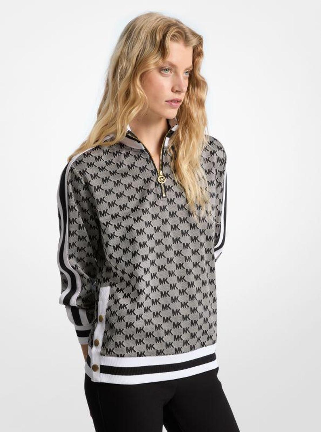 Logo Jacquard Knit Side-Snap Quarter-Zip Sweatshirt