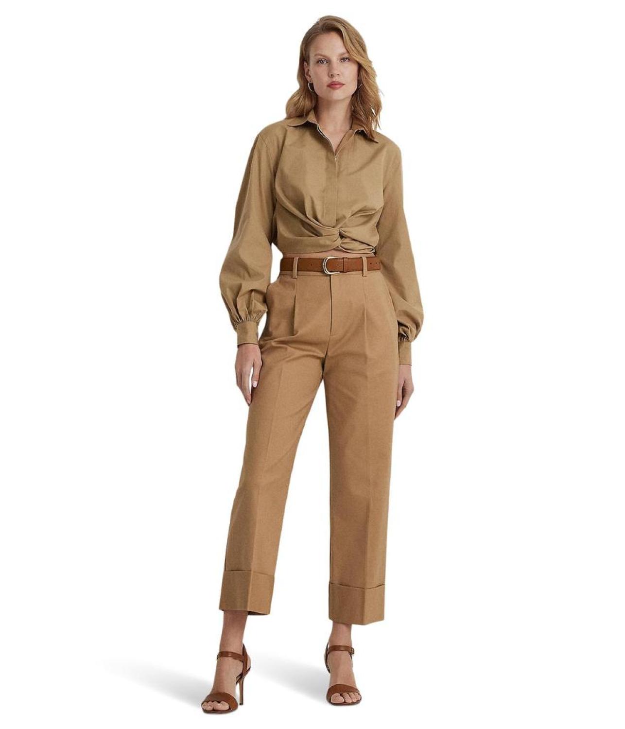 Twist-Front Broadcloth Cropped Shirt