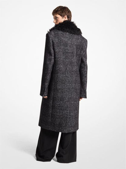 Glen Plaid Silk-Wool Melton and Knitted Mohair Chesterfield Coat