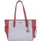 Michael Michael Kors Gilly Travel Tote Bag in White and Pink Coated Canvas