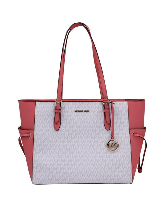 Michael Michael Kors Gilly Travel Tote Bag in White and Pink Coated Canvas