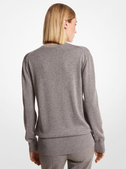 Metallic Viscose Blend V-Neck Sweater