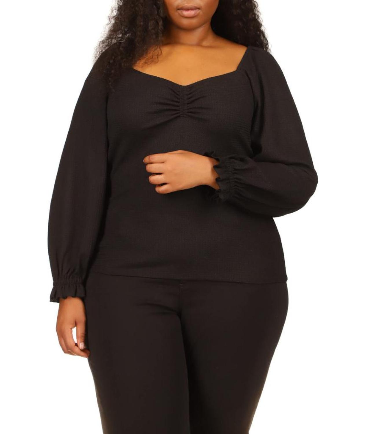 Plus Size Long Sleeve Puff Sleeve Ruched Top