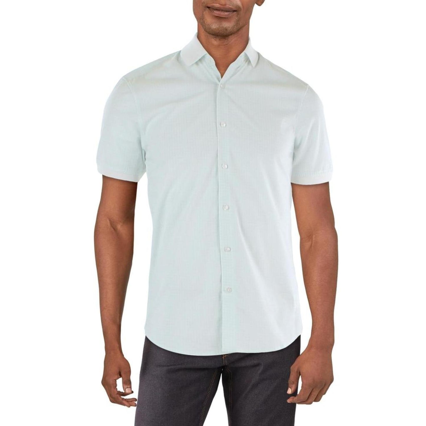 Mens Gingham Short Sleeve Button-Down Shirt