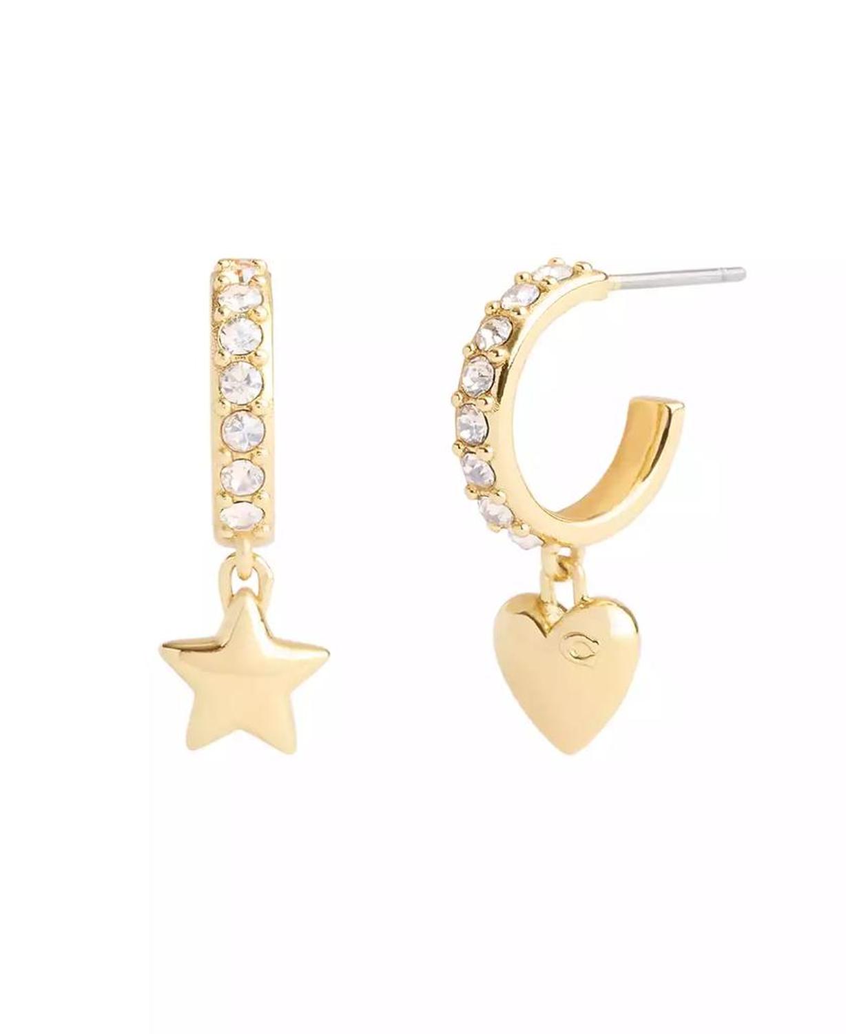 Faux Stone Signature Heart Star Charm Huggies Earrings