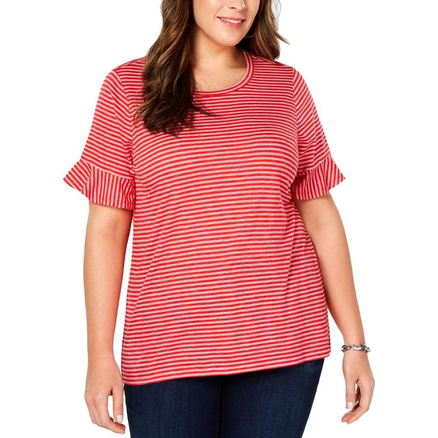 Plus Womens Striped Crew Neck Pullover Top