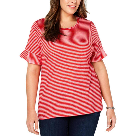 Plus Womens Striped Crew Neck Pullover Top