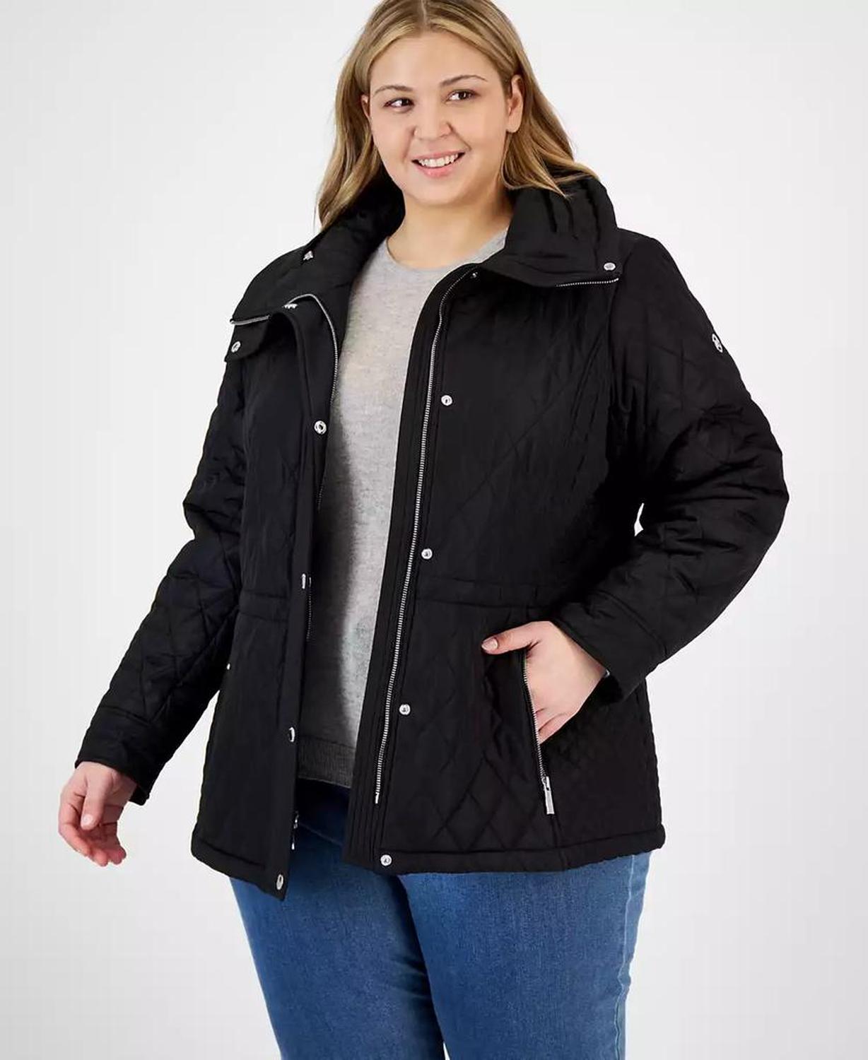 Plus Size Quilted Hooded Anorak Coat