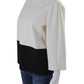 Max Mara Womens Wool Crepe Colorblock Print Mock Neck Top White Black