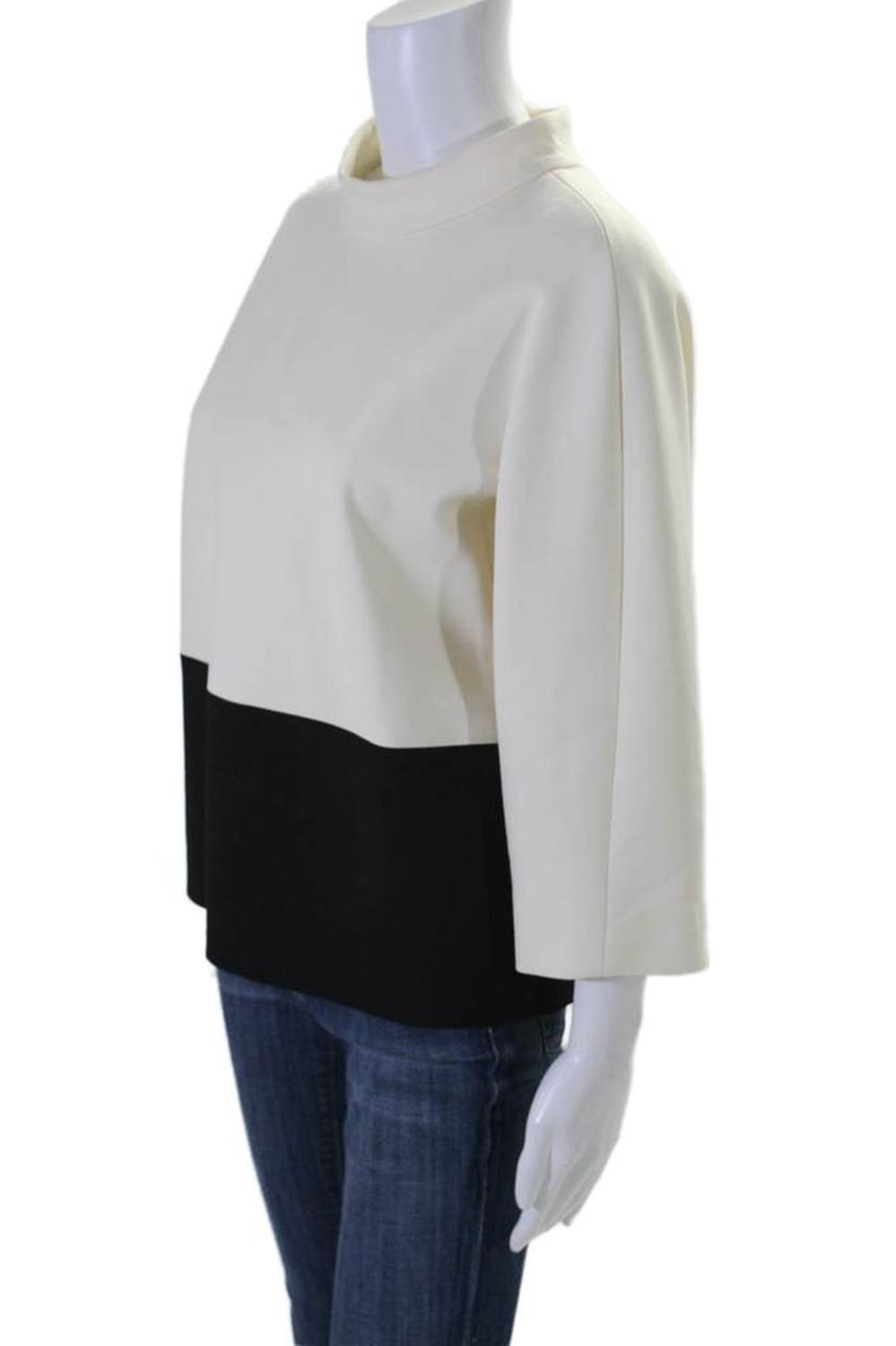 Max Mara Womens Wool Crepe Colorblock Print Mock Neck Top White Black