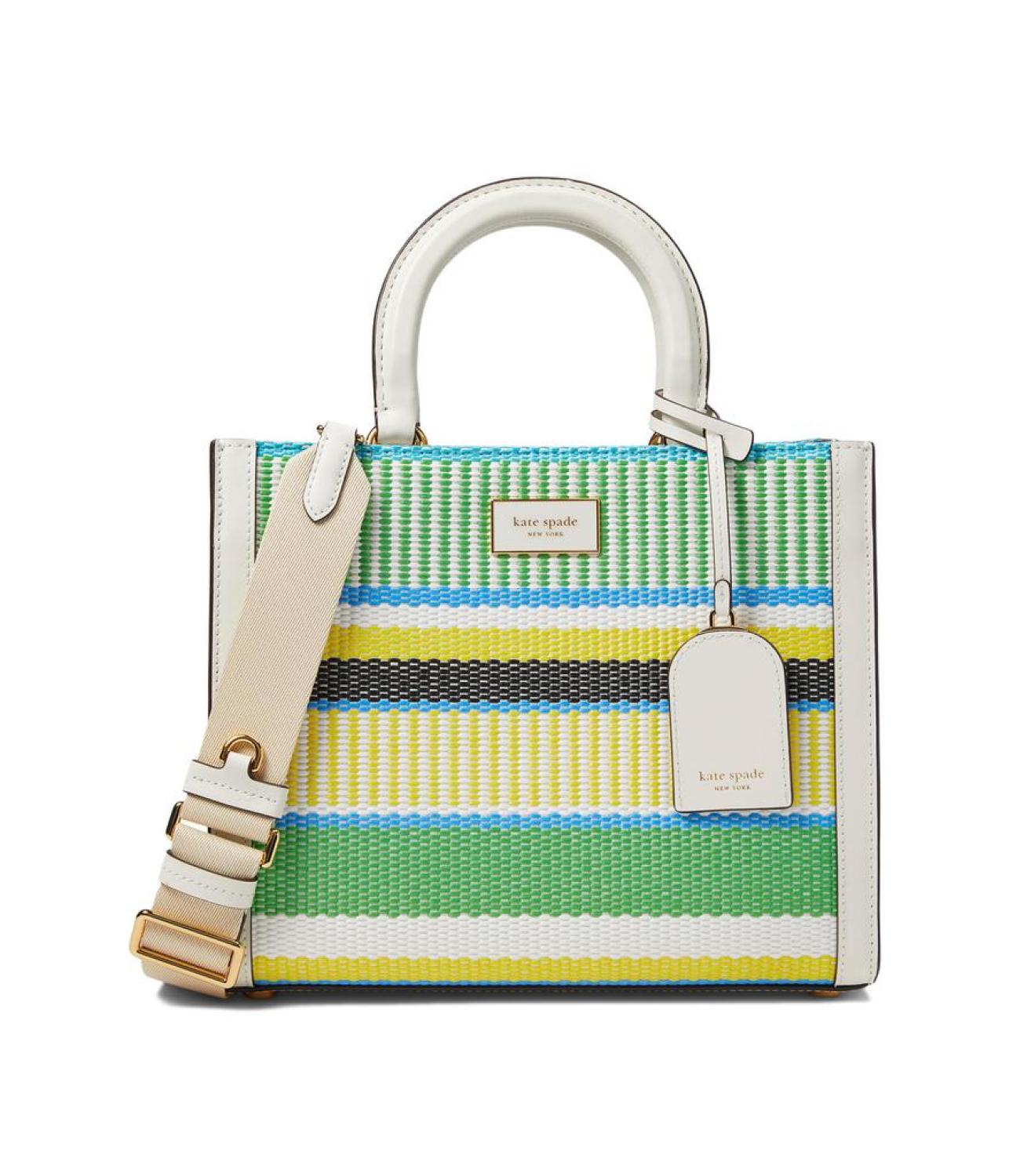 Manhattan Striped Woven Straw Small Tote