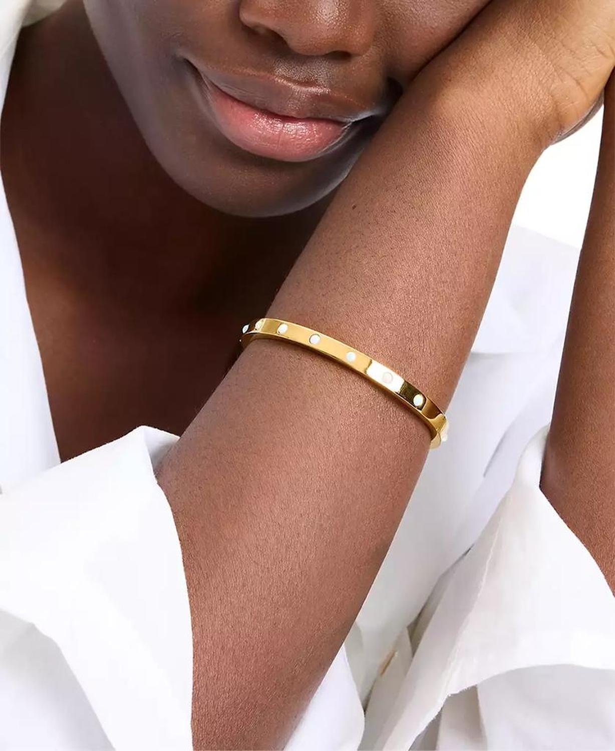 Set In Stone Gold-Tone Hinge Bangle Bracelet