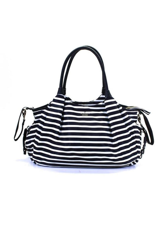 Kate Spade New York Striped Print Double Strap Diaper Shoulder Handbag Navy Blue