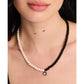 Gold-Tone Cubic Zirconia Black & White Beaded Pendant Necklace, 16" + 3" extender