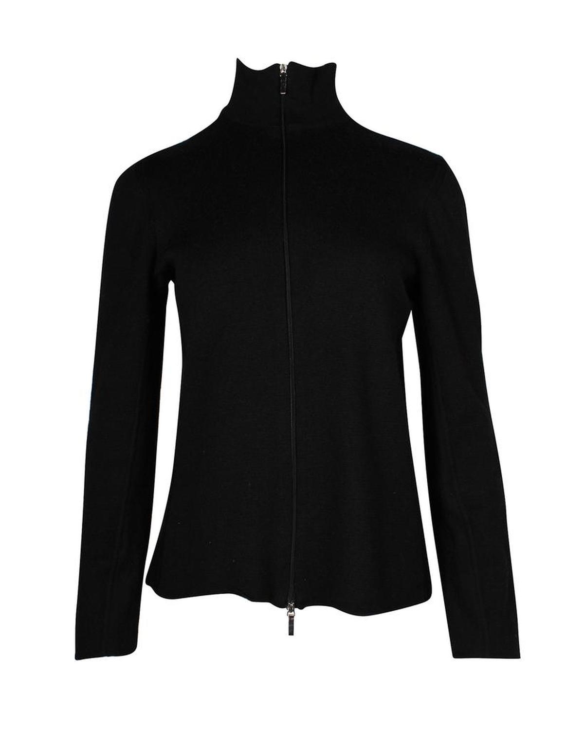 'S  Zipped Mock Neck Sweater in Black Lana Vergine