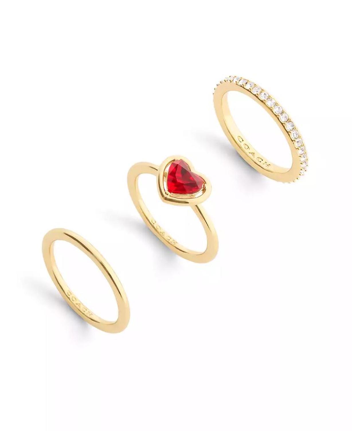 Faux Stone Halo Heart Stackable Ring Set