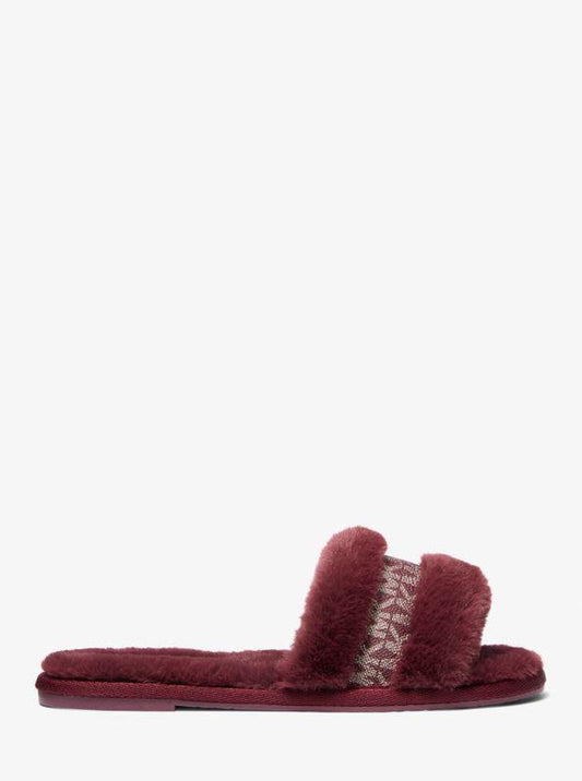 Alexis Faux Fur and Metallic Signature Logo Slide Sandal