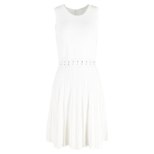 Michael Michael Kors Whipstitched Pleated Knitted Mini Dress in White Viscose