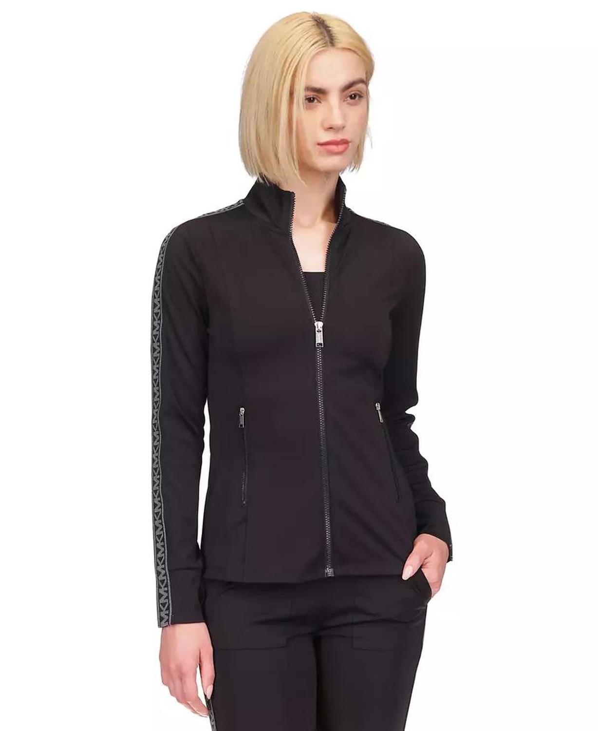 MICHAEL Women's Logo-Tape Mock Neck Track Jacket