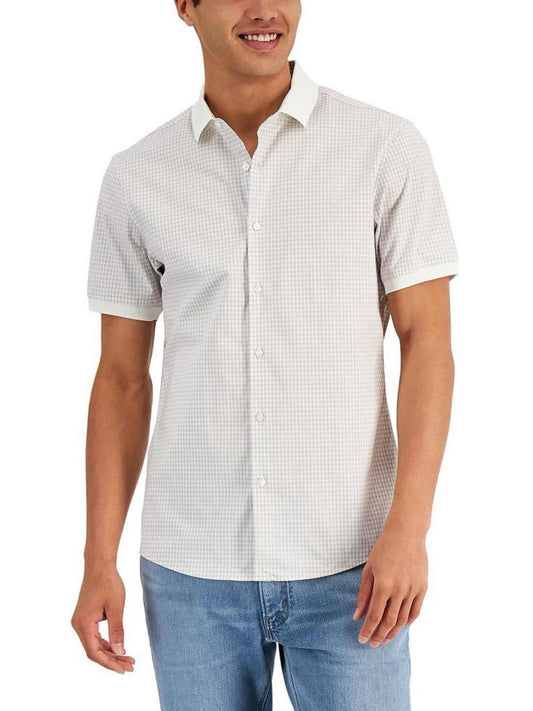 Mens Gingham Collared Button-Down Shirt