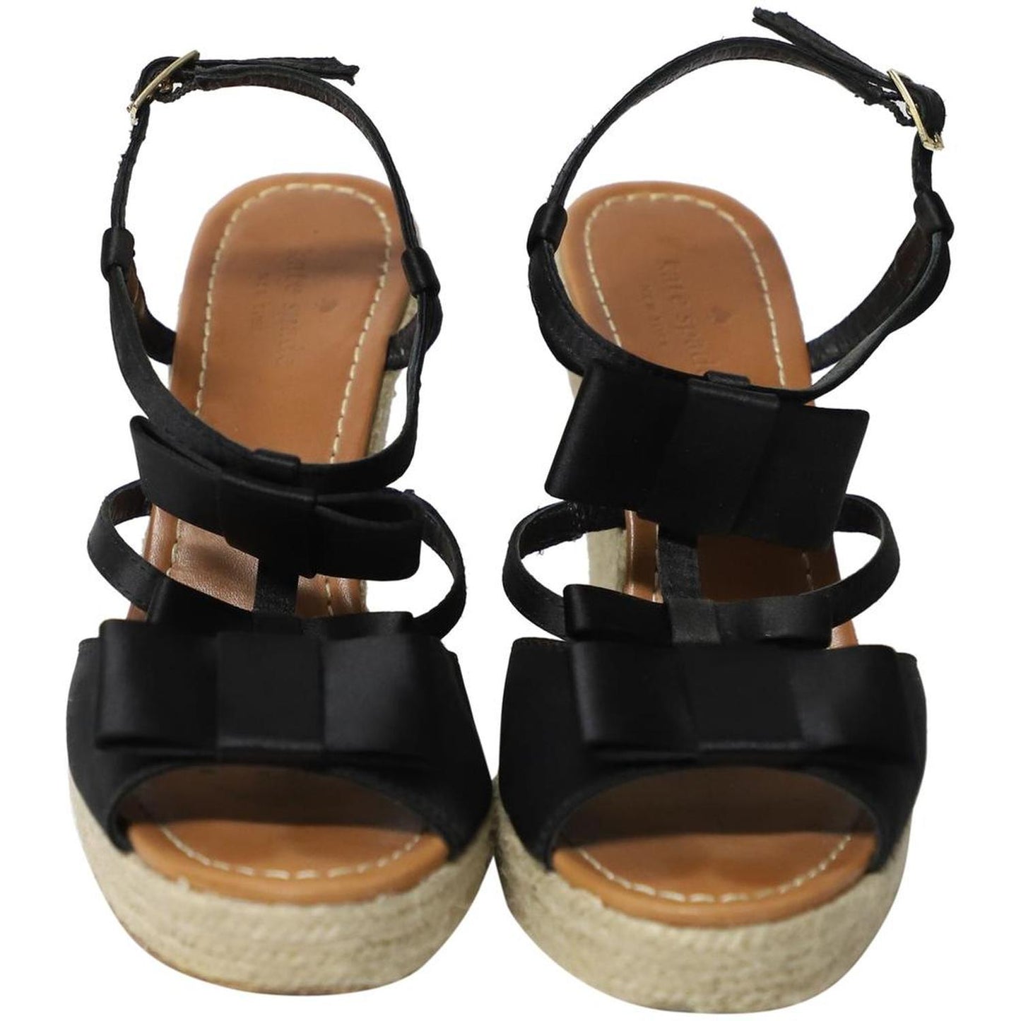 Kate Spade Juju Bow-Strap Espadrille Wedge in Black Leather