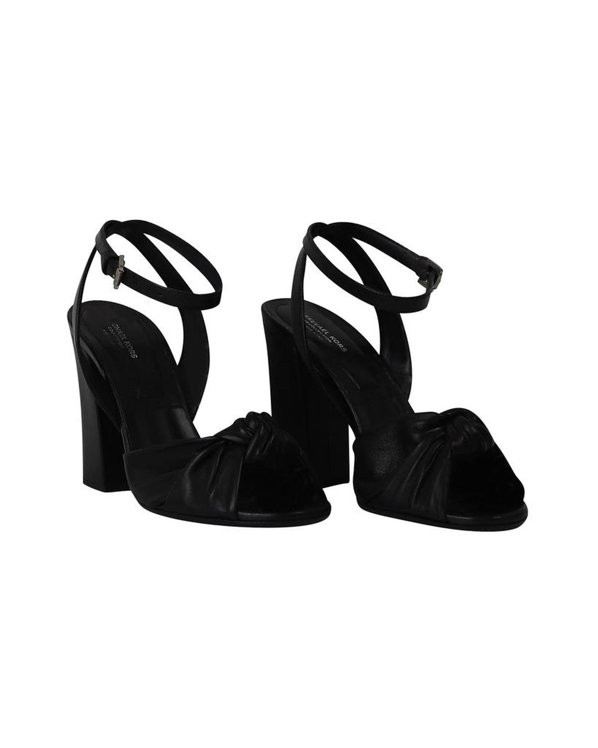 Michael Kors Gabrielle Runway Block Heel Sandals in Black Leather