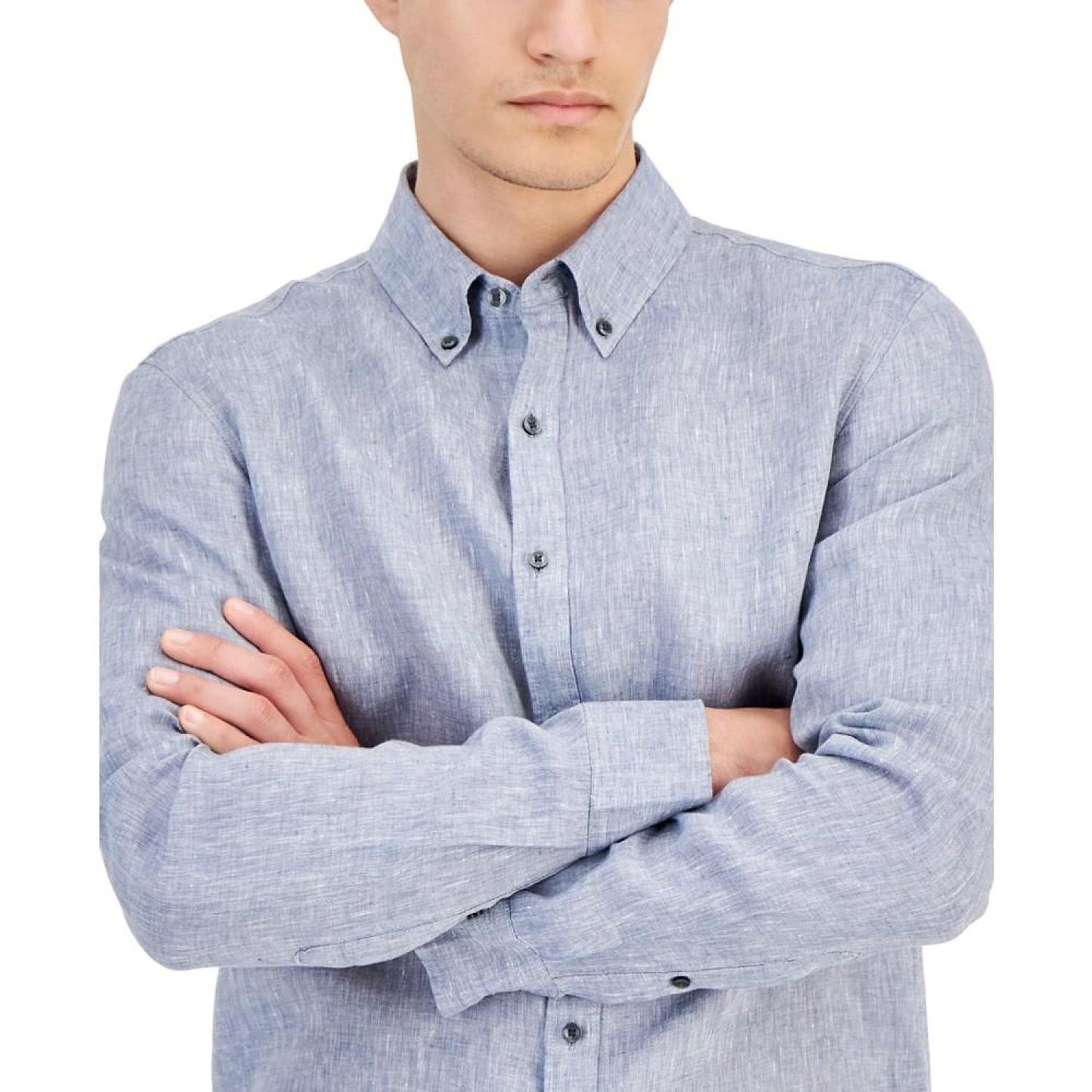 Men's Slim Fit Long Sleeve Button-Down Linen Shirt