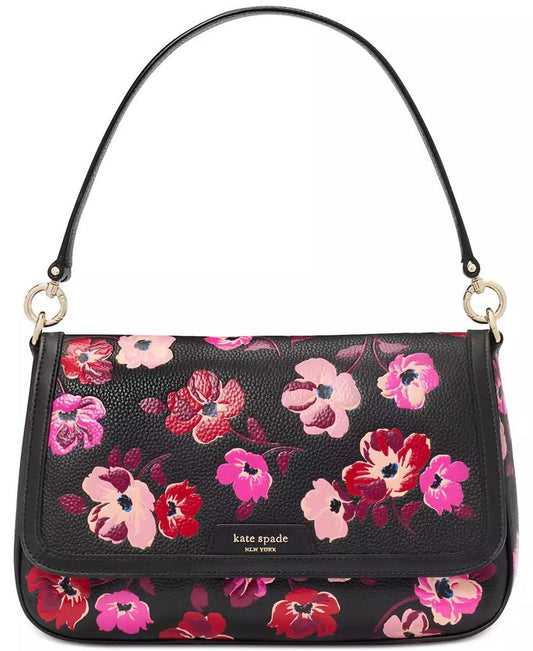 Hudson Fall Poppies Leather Flap Shoulder Bag